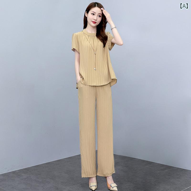 レディース　ツーピース　シルク 裕福な 妻の 魅惑的で 高貴な 女性用 ファッション スーツ 夏の 冷感 コットンリネン レジャー 商品 母親の 年齢を 減らす ツーピース