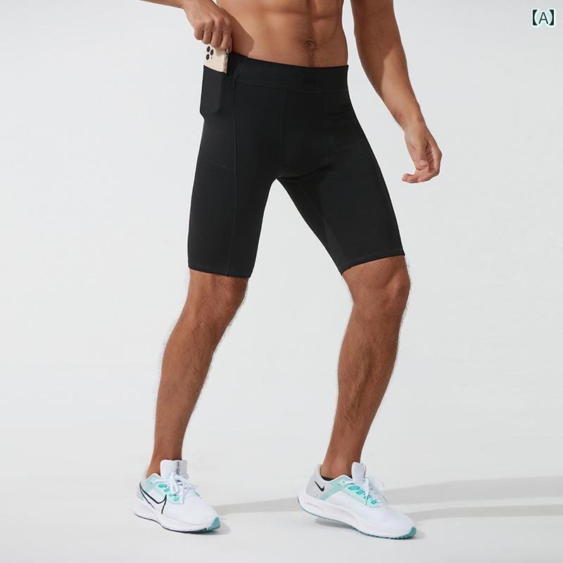 フィットネス　パンツ　タイト メンズ プロ 仕様の ランニング用 コンプレッション ショーツ 朝の ジョギング ランニング タイトフィット 半 伸縮性 スマートフォン用 ウエスト バック ポケット