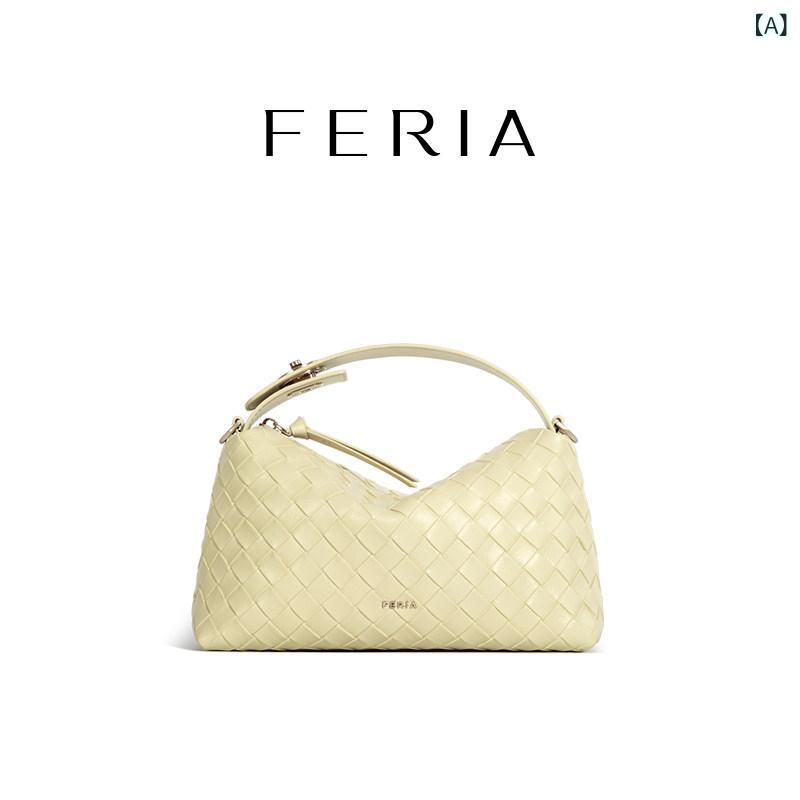 レディース　バッグ　ハンド FERIA 韓国 革 通勤 ショルダー ハンドバッグ 女性 2025 クリーム ランチ バッグ