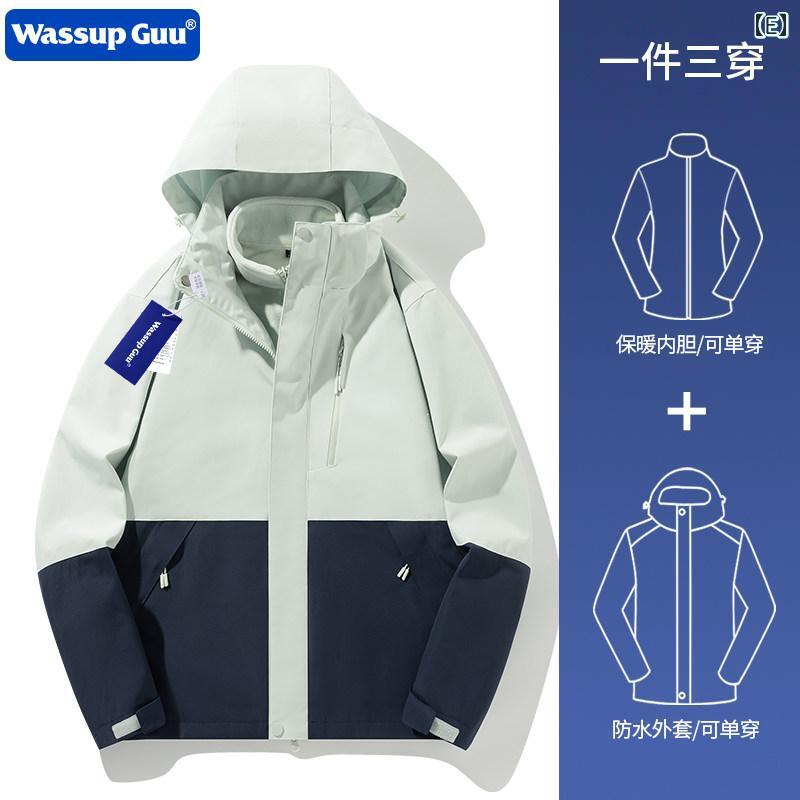 パーカー メンズ ジャケット WASSUP GUU レッド ジャケット 男女兼用 2025年 スリーインワン 取り外し 可能 アウトドア カップル トップス|SEIYUショップ