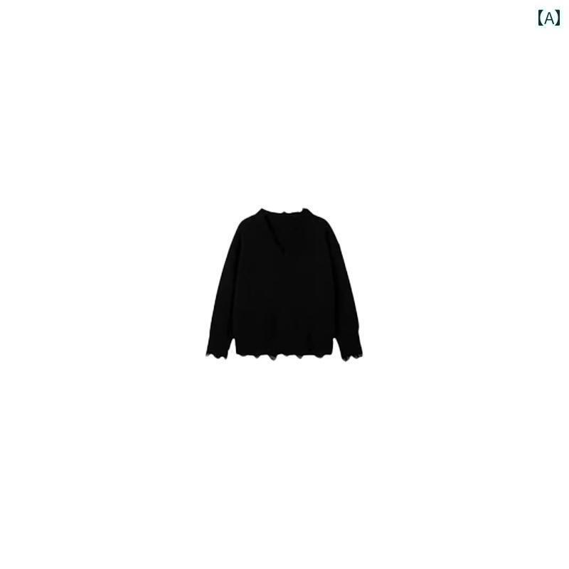 レディース カジュアル トップス 秋には 韓国 破れた 黒の ニット セーターと チェック 柄の ワイド レッグ パンツの ツーピース スーツ 完全な セットを 合わせます