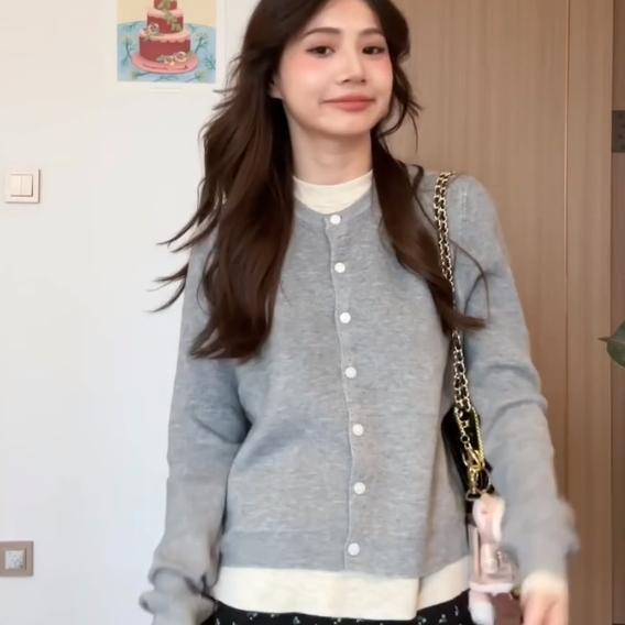 レディース 心地よい トップス 韓国 早春の 出で立ち 薄墨色の 如何様物 背広 編み物ジレー 上衣と 花柄 a生産ライン スコート 背広 レディース仕掛ける