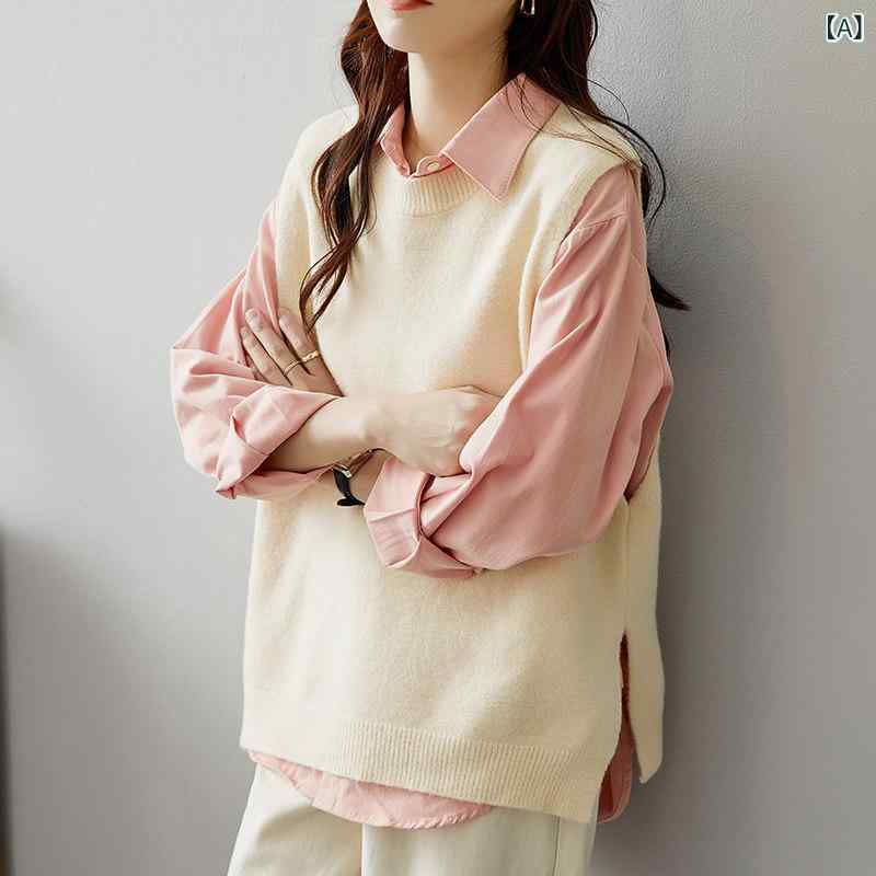 レディース トップス カジュアル ベスト シャツ ツーピース スーツ レディース セーター ニット レイ ヤード プロ 春服 マッチング セット