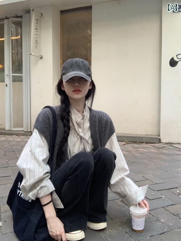 トップス ジャケット カジュアル 春の 高級 スーツ な ニット セーター ベスト レイ ヤード 長袖 シャツ ツーピース 女性 韓国