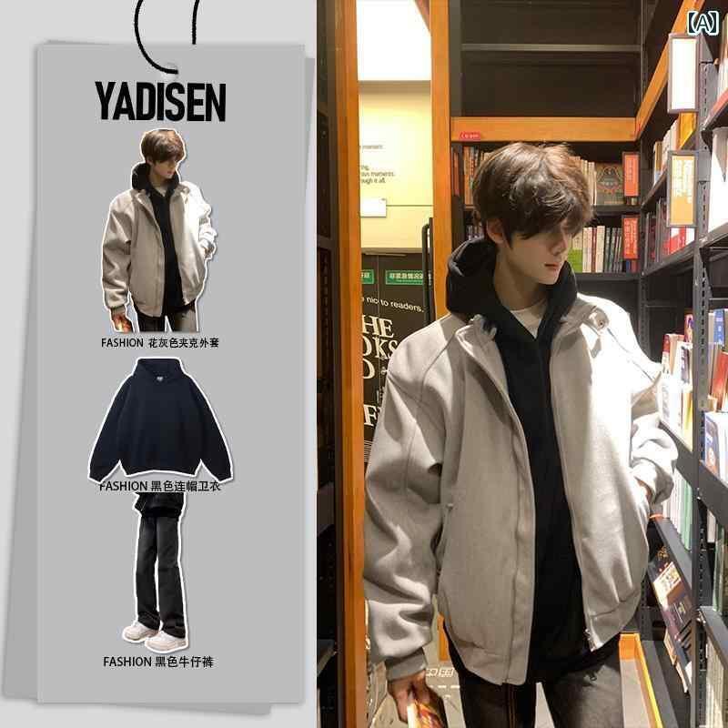 トップス　ジャケット　カジュアル メンズ グレー ウール ジャケット クリーン フィット クールな 服装 アメリカン ショート シルエット ベースボール