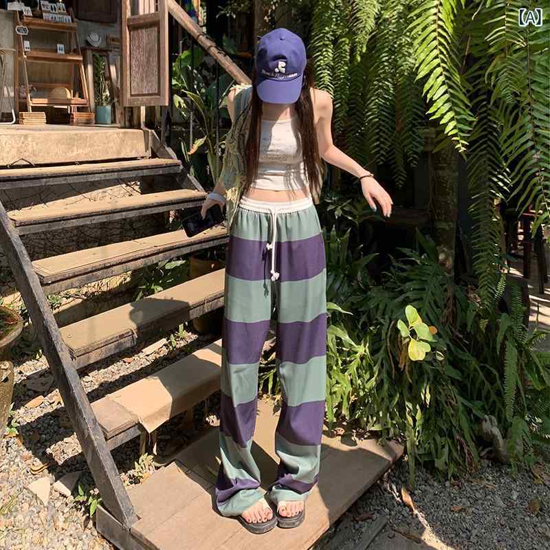 デニム　ジーンズ　おしゃれ の な 休暇 カジュアル パンツ レディース 夏の スリム ワイド ストライプ ウォーキング