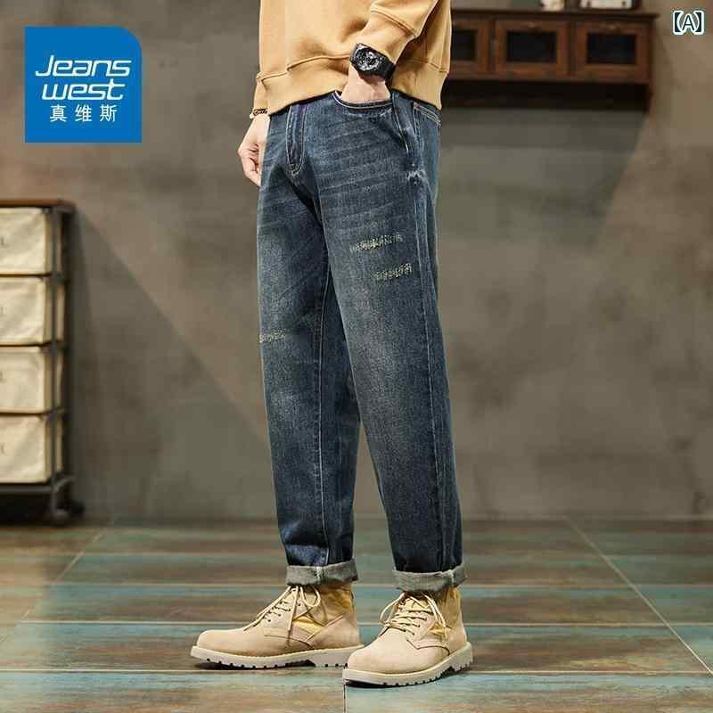 デニム　ジーンズ　おしゃれ Jeanswest ジーンズ メンズ 2025 春夏 ゆったり レトロ ファッション スリム ストレート ロング パンツ