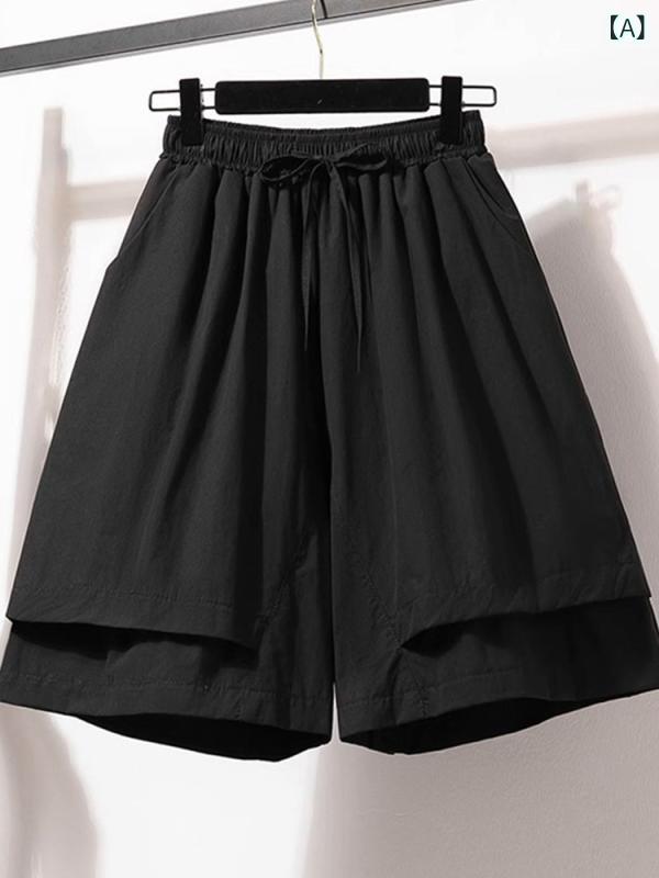 レディース　スカート　かわいい 黒の カジュアル ショート パンツ スカート 夏用 女性用 細身 スタイル 小柄な 太め MM 大きいサイズ ゆったり スリム ハイウエスト ワイド レッグ