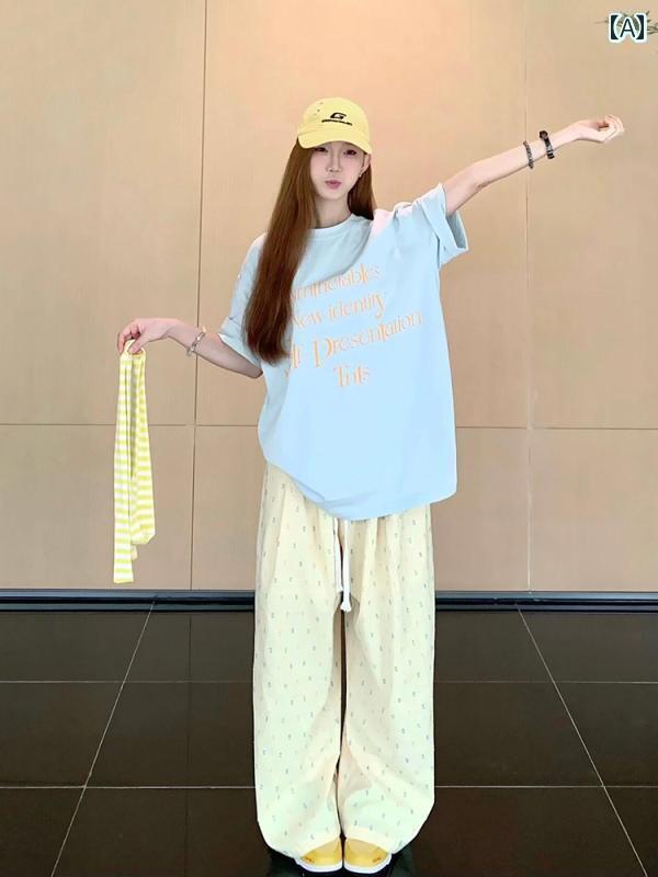レディース　カジュアル　ファッション ドーパミン ウェア カジュアル スポーツ スーツ 女性用 夏 半袖 刺繍 水玉 パンツ ツーピース