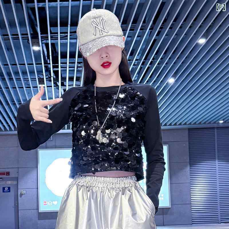 子供服　ダンス　ヒップホップ 女性用 ジャズ ダンス 衣装 ヒップ ホップ ストリート ダンサー チアリーダー ダンス用 スパンコール スクエアダンス パフォーマンス