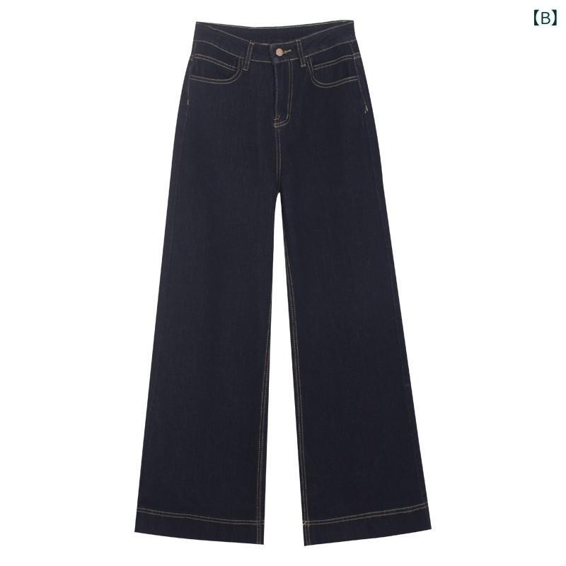 ストレート　ジーンズ　パンツ VintageTang レトロ ダーク ブルー ハイウエスト デニム ワイド レッグ ジーンズ レディース ロング フロア レングス パンツ F # 14