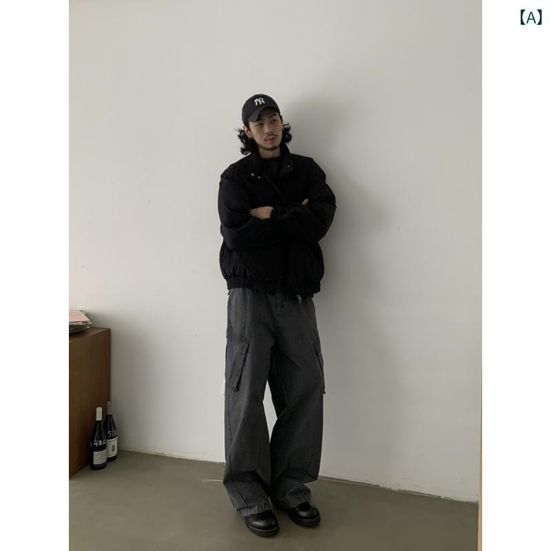 ストレート　ジーンズ　パンツ INKNOTS アメリカン レトロ ウォッシュ 加工 ダメージ オーバー オール メンズ レディース ゆったり ストレート カジュアル ヴィンテージ パンツ