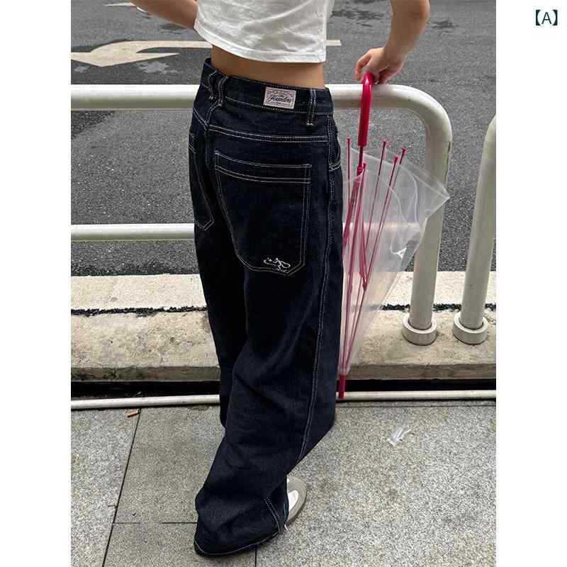 引っ切りない デニム ズボン下 チュアン イエ アメリカン レトロ 刺しゅう 引っ切りない デニム 男女 表どおり 広広とした レッグ ズボン下 か細い