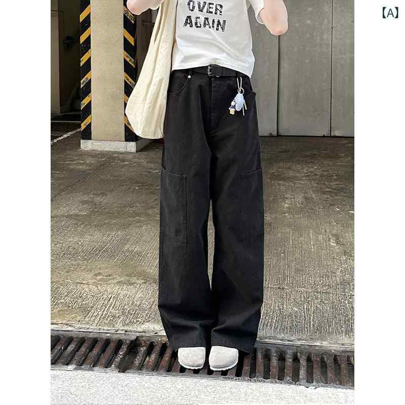 ストレート ジーンズ パンツ UNRETRO アメリカン レトロ ウォッシュ ストレート オーバー オール メンズ＆ レディース クリーン フィット スモール ワイド レッグ カジュアル パンツ