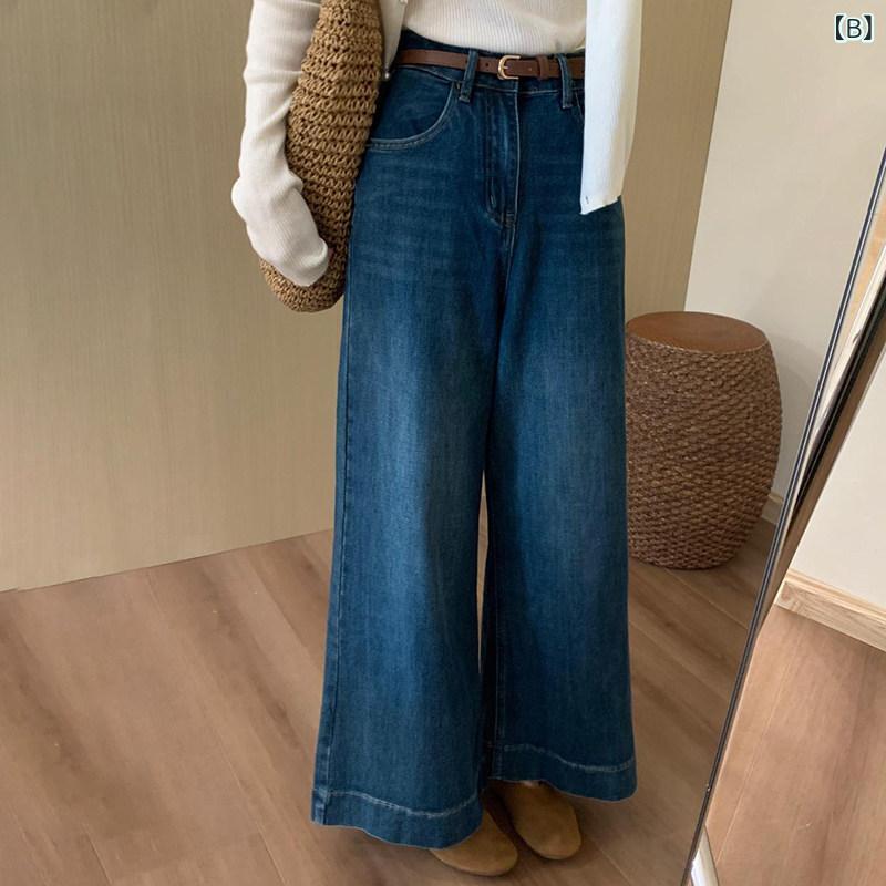 ストレート　ジーンズ　パンツ ビッグ の ハイウエスト レトロ パンツ 2025 春 カジュアル シンプル スタイル ストレート フレアパンツ レディース