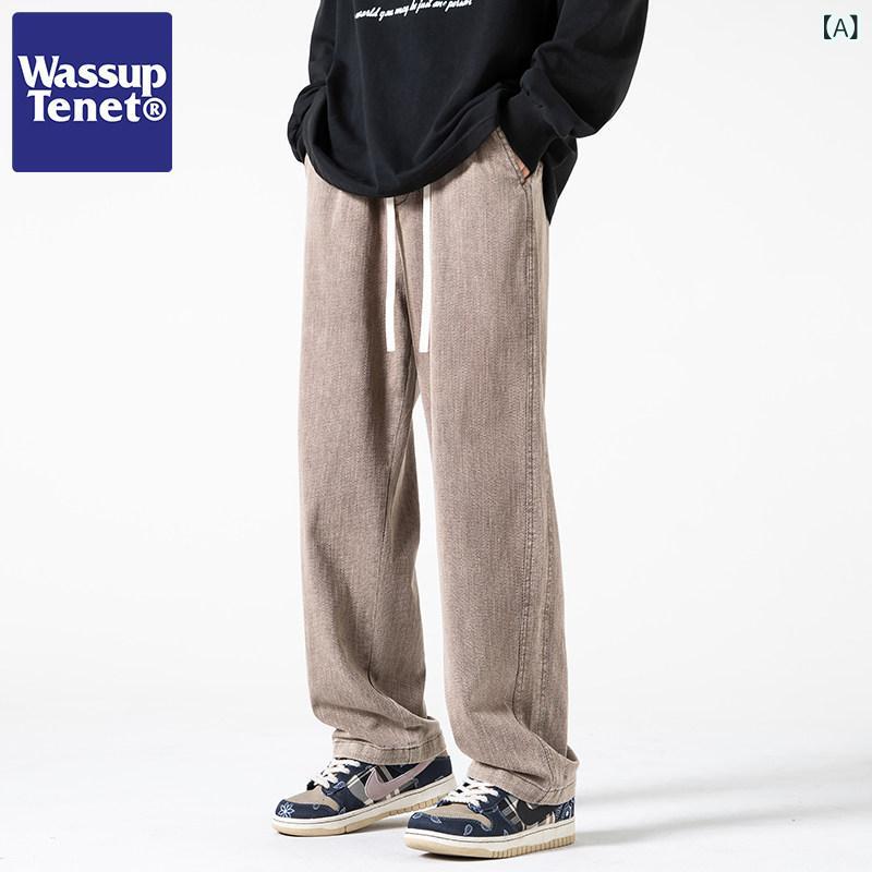 引っ切りない デニム ズボン下 wassup tenet 心地よい アメリカン 表どおり 引っ切りない ズボン下 メンズ 秋 レトロ 二人組 広広とした レッグ