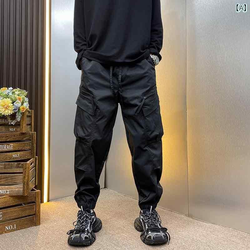 メンズ　ズボン　カジュアルパンツ 男性用 オーバー オール 春秋冬 スタイル 袖口 付きの クールな カジュアル パンツ の マルチ ポケット メンズパンツ