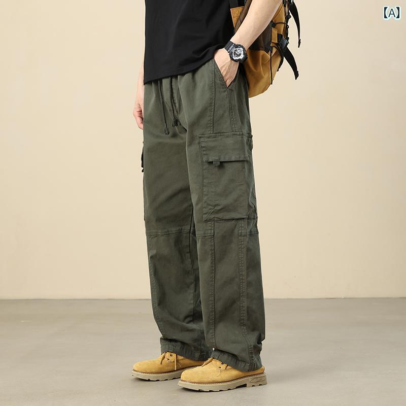 メンズ　ズボン　カジュアルパンツ 男性用 パンツ 春秋 綿 ストレート ゆったり 大きいサイズ オーバー オール の アメリカン ワイド レッグ カジュアル スリム