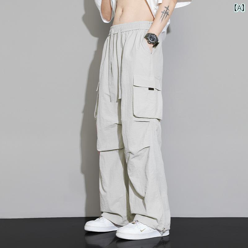 メンズ　ズボン　カジュアルパンツ 速乾 冷感 機能性 オーバー オール メンズ 夏 薄手 ゆったり ストレート スポーツ パンツ ワイド レッグ カジュアル