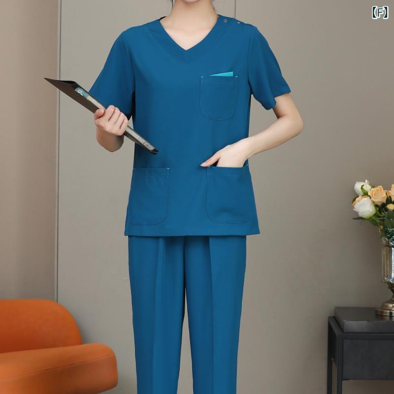制服　作業服　ワーク 洗濯 服 手 ブラッシング 夏 半袖 手術 室 伸縮性 速乾 メンズ レディースの 口腔 薄 切 片 医師 美容 作業着