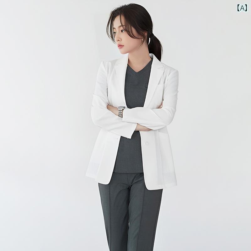 制服　作業服　ワーク 韓国 白衣 ショート 丈 女性 医師 作業着 高級 美容 室 スーツ ドクター 服 メンズ 長袖 歯科 病院