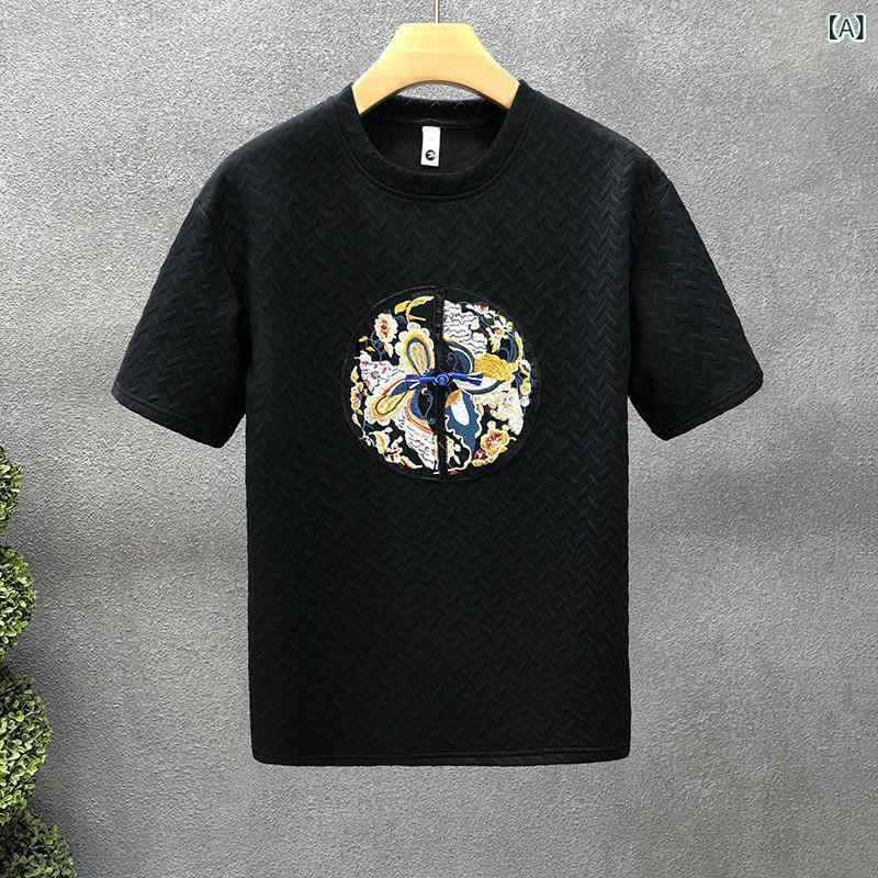 メンズ　アジアン　ファッション 潮の 刺繍 半袖 Tシャツ メンズ チャイナ風 トップス 2024夏の メンズ