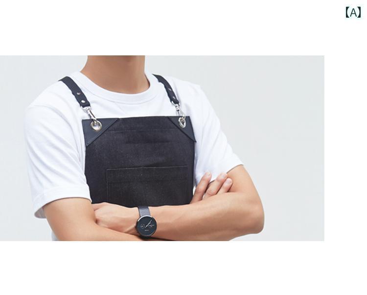 調理用　エプロン　料理 ブラック グレー デニム ワーク エプロン バリスタ サスペンダー スカート 花 ガーデニング レストラン 作業着 ロゴ