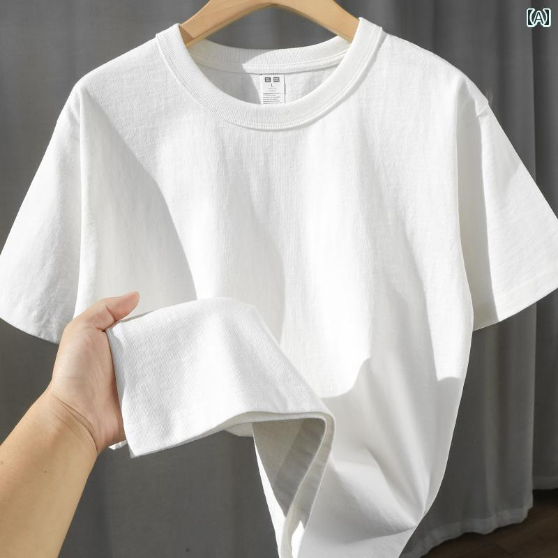 メンズ　ストリート　シャツ 針が 3本 ウイグル 綿 320 G 厚手 アメリカン 半袖 インナーウェア 白 透けない Tシャツ レディース メンズ 夏用