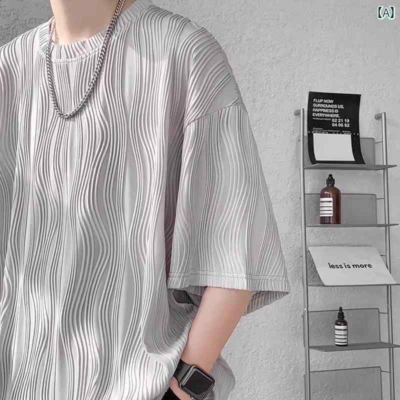 メンズ　ストリート　シャツ Drapey 冷感 半袖 Tシャツ メンズ 夏の新 2024 ハイエンド プラス 脂肪 大きいサイズ 男の子用