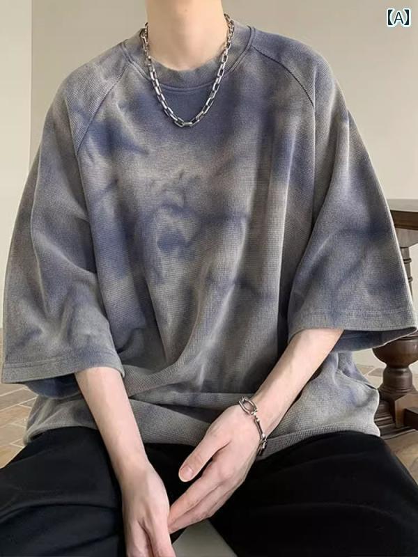 メンズ　ストリート　シャツ 特大 サイズ 300 ジン アメリカン タイ ダイ 半袖 Tシャツ 男女兼用 夏 レトロ ストリート ロック ゆったり カジュアル トップス