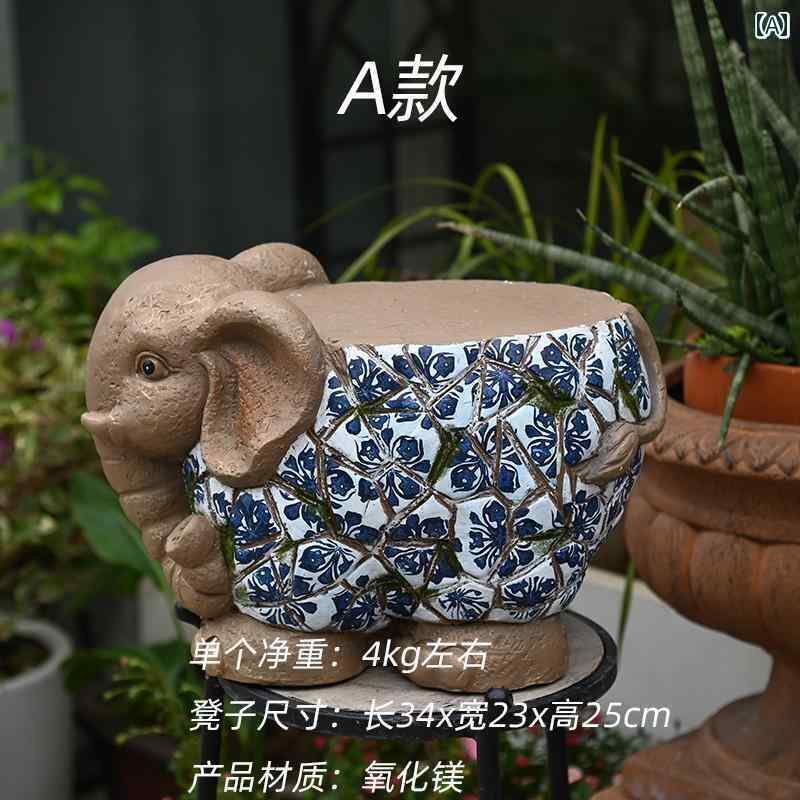 ゾウ　花台　置物　陶器　ガーデニング ぞう 花台 陶器 ガーデニング 置物インテリアの通販 by C's｜ラクマ