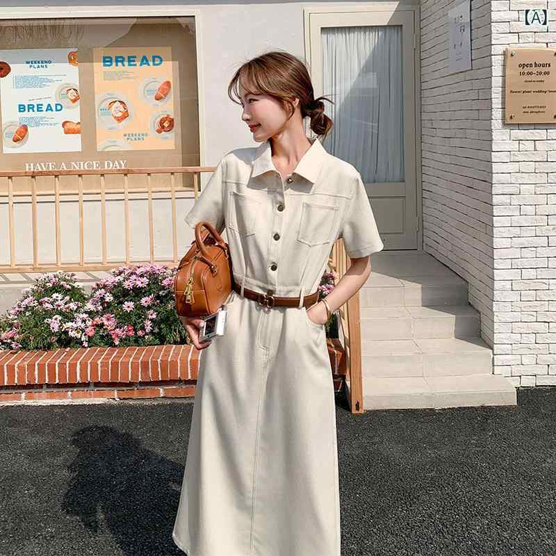 シャツ ワンピース レディース 超 美しい カジュアル ワークシャツ ワンピース レディース 夏 2025 新作 ウエスト 痩せ 気質 人気 ホット スタイル ロング スカート