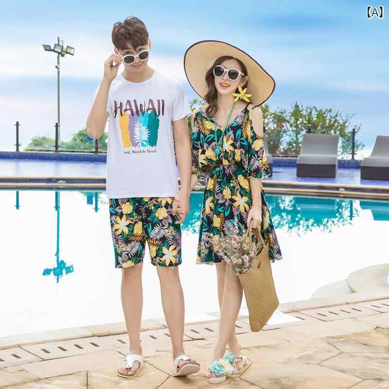 カップル　ユニセックス　ウェア ビーチ カップルの 服装 海辺の 休暇の スーツ 三 亜の ハネムーンの スカート スリミング タイ 旅行 大きいサイズ 服