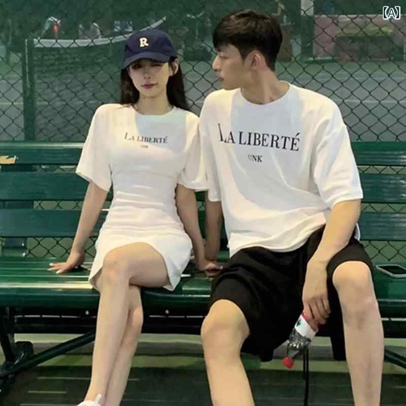 カップル　ユニセックス　ウェア 異なる 520 カップルの 夏服 メンズ 服 レディース スカート スーツ Tシャツ 1 イン フレンチ ハイエンド｜SEIYUショップ