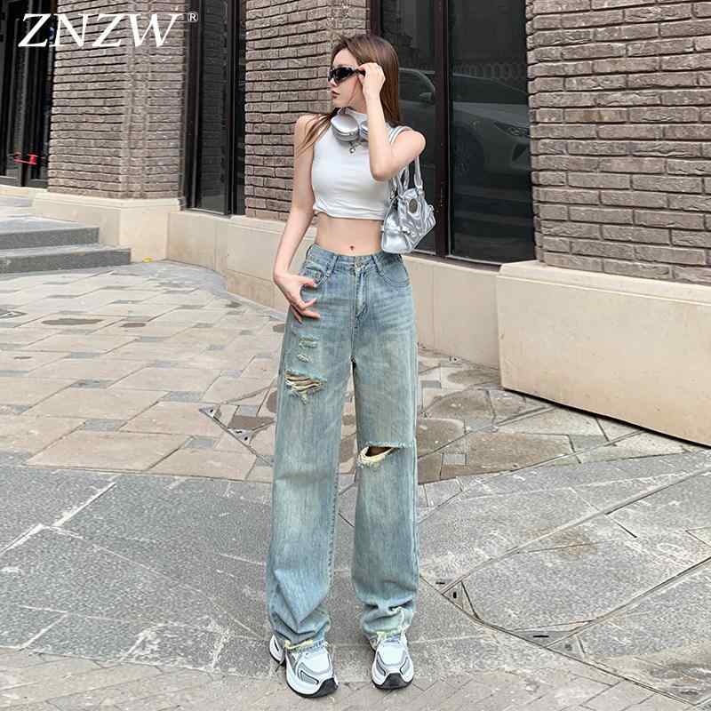 デニムパンツ レディース ローライズ ダメージ加工 美脚 ストレート ワイドパンツ ジーンズ ジーパン ズボン ボトムス ゆったり カジュアル 体型カバー 着痩せ 細見え 春色 浅色 無地 綿 コットン 伸縮性 ストレッチ 大きいサイズ プラスサイズ 通｜SEIYUショップ
