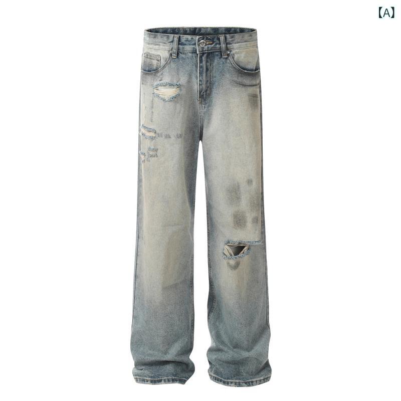 ジーンズ デニム レディース W 3 ニュー アメリカン 広広とした レッグ ウォッシュ 産業 下唇 ドブ ルー デニム メンズ＆ レディース レトロ 引っ切り無い ドレープ トラウザー ズ