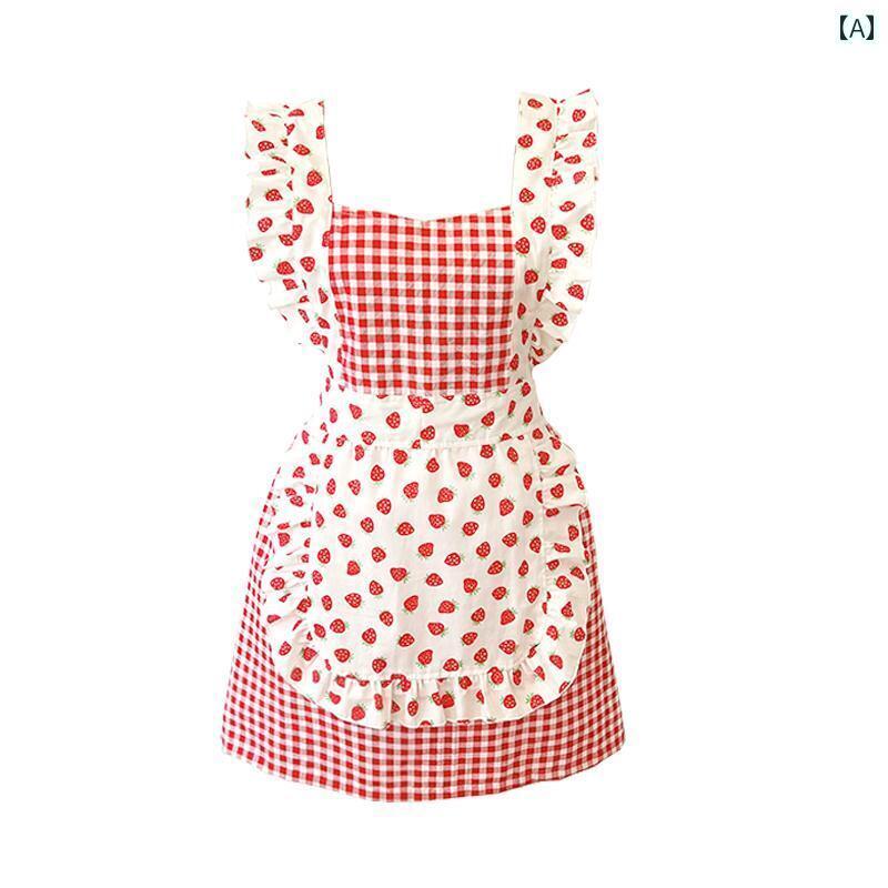 エプロン　レディース　かわいい 韓国 イチゴ かわいい エプロン ホーム キッチン 半 防水 コットンプリント ファッション 服 ウエスト