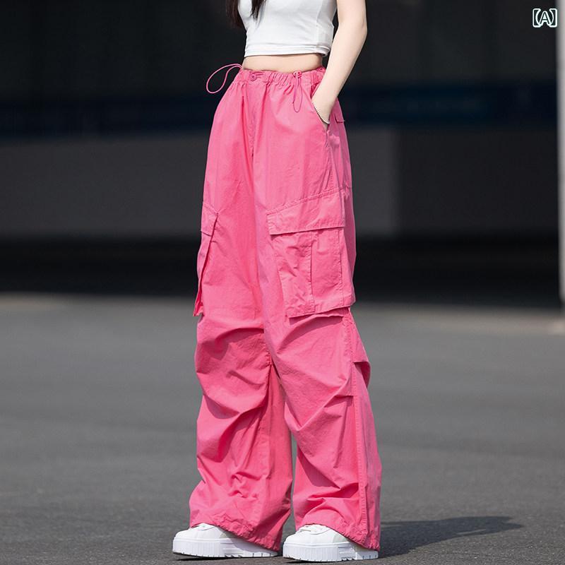 ワイド レッグ パンツ レディース ピンクの 夏用 オーバー オール レディースカジュアル ワイド レッグ パンツ アメリカン レギンス ダンス 2025年