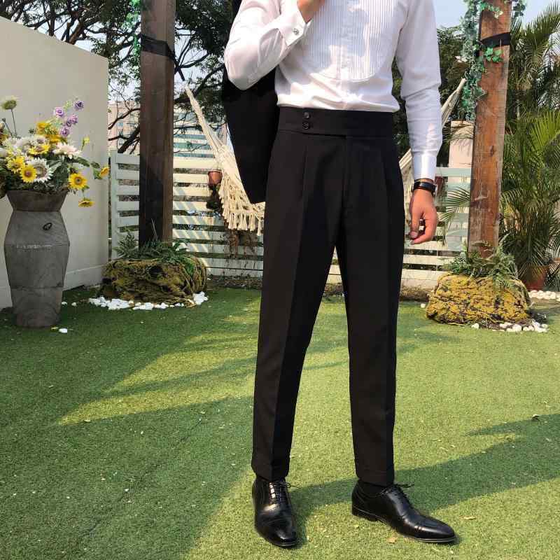 メンズ　ズボン　冷感 魯 三氏の 自家製 春 韓国 ハイウエスト カジュアル パンツ 無地 英国 スリム ドレス 裾 ロング