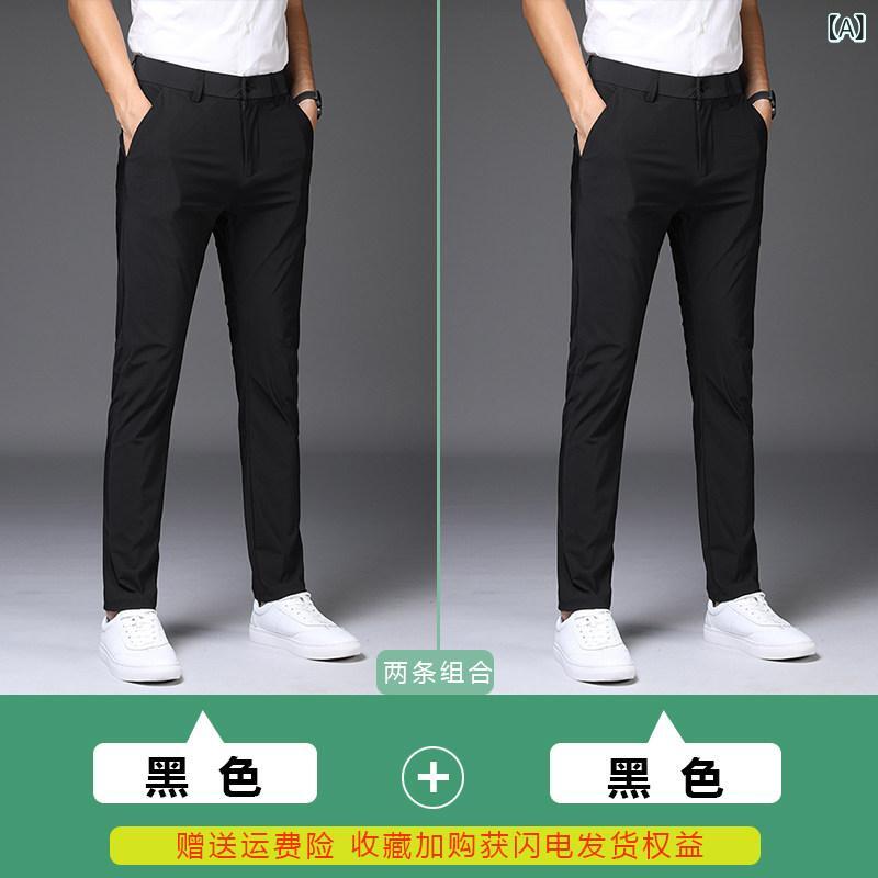メンズ　ズボン　夏用 男性 用 冷感 スーツ パンツ 高 弾性 夏用 薄手 カジュアル 男性用 ストレート ビジネス アイロン フリー長 ズボン
