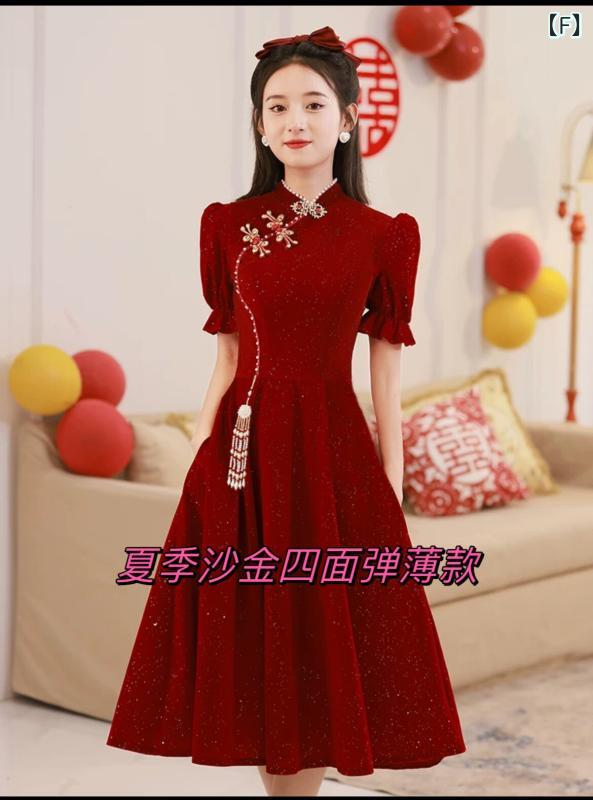 赤いドレス レディース トースト ドレス ベルベット レッド 春 小さい 花嫁 婚約 返礼 パーティー 誕生日 デート|SEIYUショップ