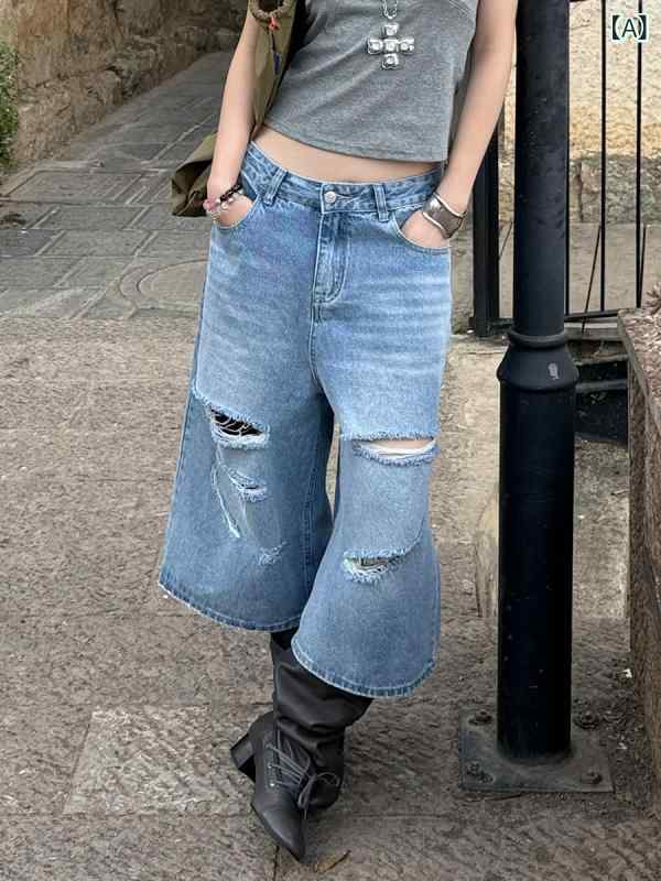 ジーンズズボン下 ワイドレッグ ゆったり 不都合 引っ切り無い 濫りがわしい 細押し出し 7分丈 心地好い 表どおり デニム ボトムス ジーンズ原材料 普段使い