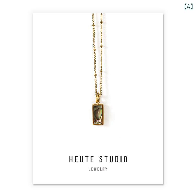 ペンダント ネックレス アクセサリー HeuteStudio ヴィンテージ レトロ シェル マラカイト ペンダント チタン スチール 色褪せにくい ネックレス