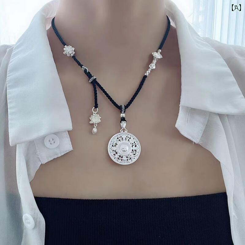 ペンダント ネックレス アクセサリー 銀 999 八 宝 コンパス ペンダント 女性用 レトロ カップル 織り 転 写 スター リング シルバーコンパス ネックレス 恋人への ギフトと して