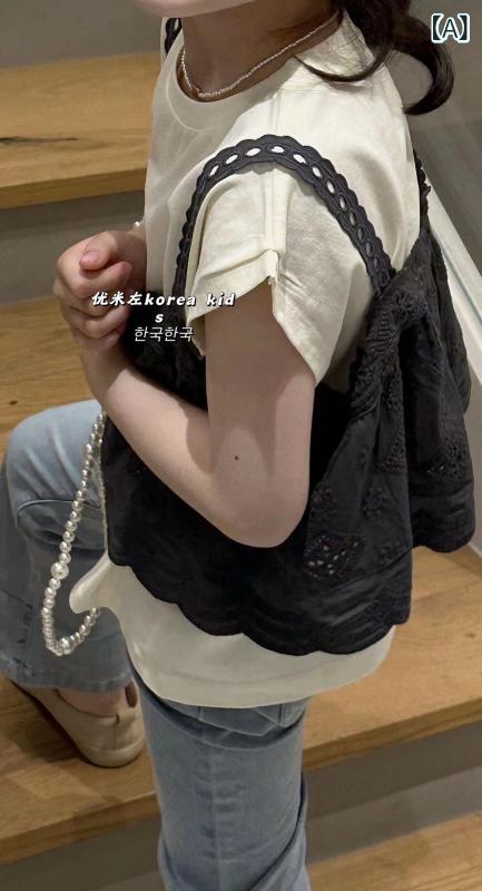 子供服　カジュアル　かわいい ボラ 韓国 子供服 女の子 ファッション 春夏 2025 レース ベスト 半袖 ツーピース スーツ