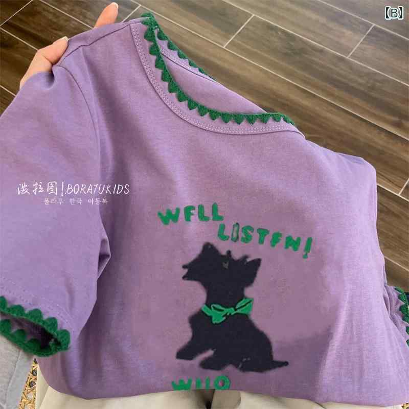 子供服　カジュアル　かわいい 韓国 子供服の 女の子 半袖 Tシャツ 夏の スタイル 25の中 大の 子供の なの アニメ カラーマッチング トップス
