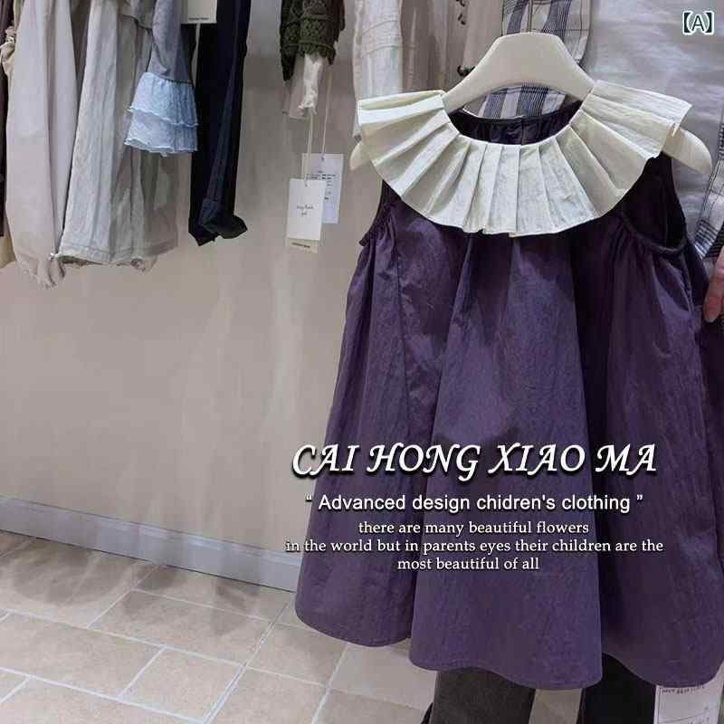 子供服　カジュアル　かわいい 韓国 子供服の 女の子 ドレス 2025 夏の レースの 襟の ゆったり 半袖 ベスト 4,690円