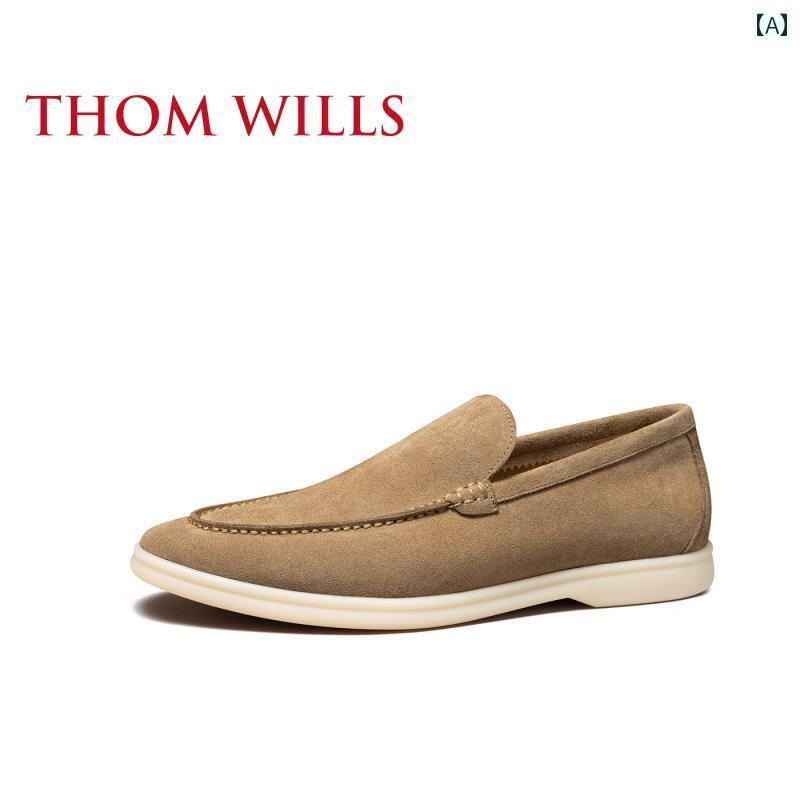 ビジネス 革靴 シューズメンズ ThomWills ローファー メンズ スエードレザー 夏 ウォーキング カジュアル レザーシューズ スリッポン シューズ 春