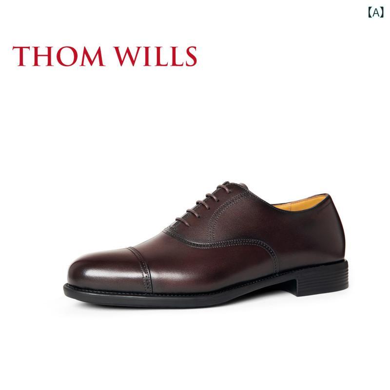ビジネス 革靴 シューズメンズ ThomWills フォーマル レザーシューズ メンズ 新郎 結婚式 メンズシューズ ブラウン ビジネス オックスフォード シューズ 革 夏|SEIYUショップ