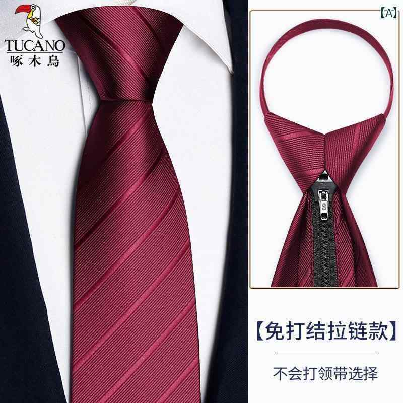 ネクタイ ビジネス　男性用 ウッドペッカー レッド ウェディング ネクタイ メンズ ジッパー 新郎 ハイエンド フォーマルスーツ ビジネス 男性 な